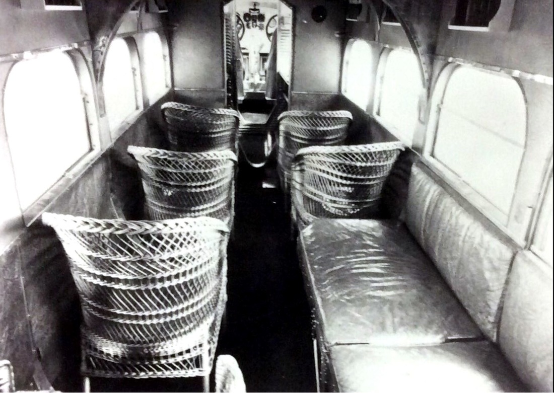Interior of 1922 Ford Tri-Motor airliner with wicker chairs | Drink up the history with The Barwalk, San Antonio TX